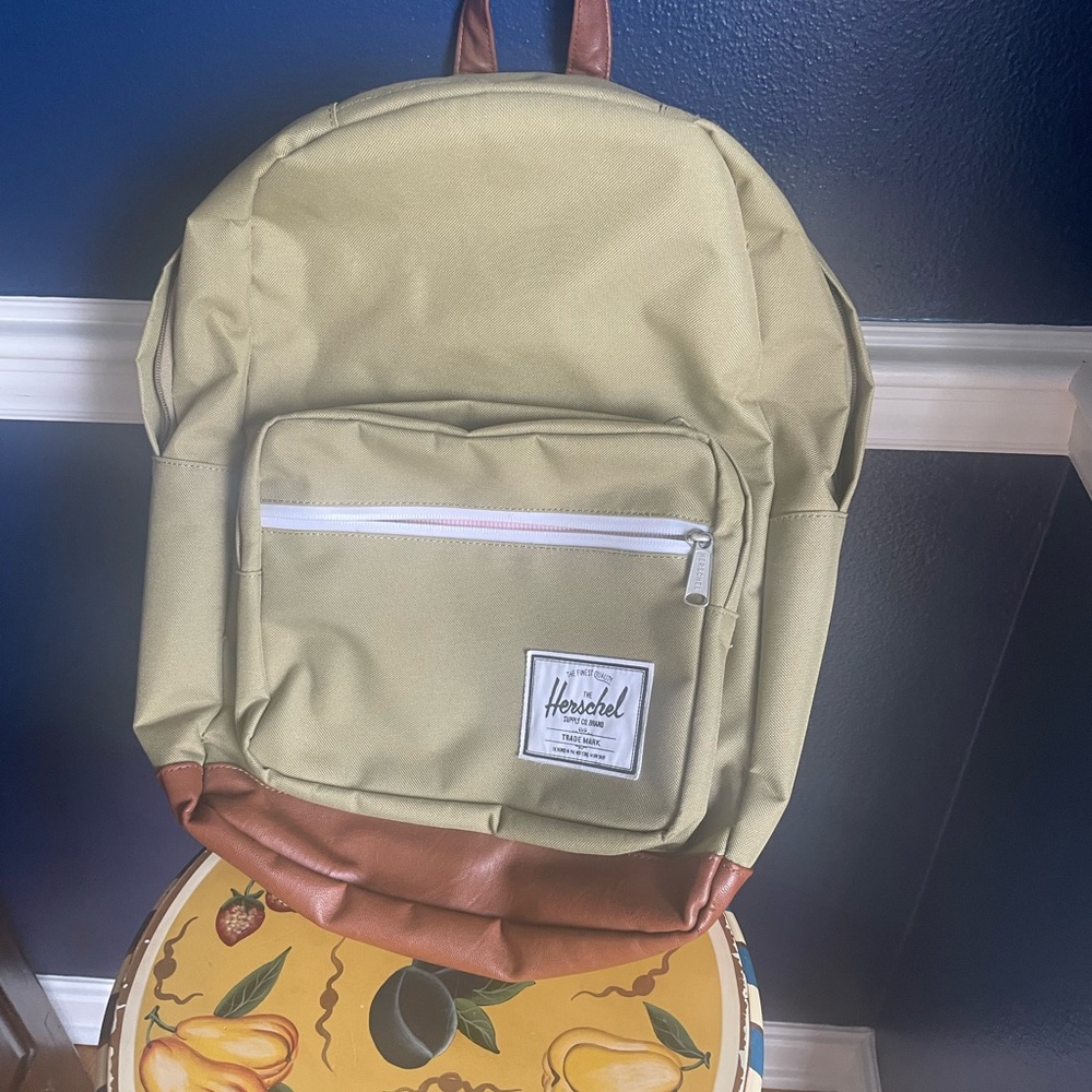 Herschel Supply Company Olive Backpack with Brown Faux-Leather Base